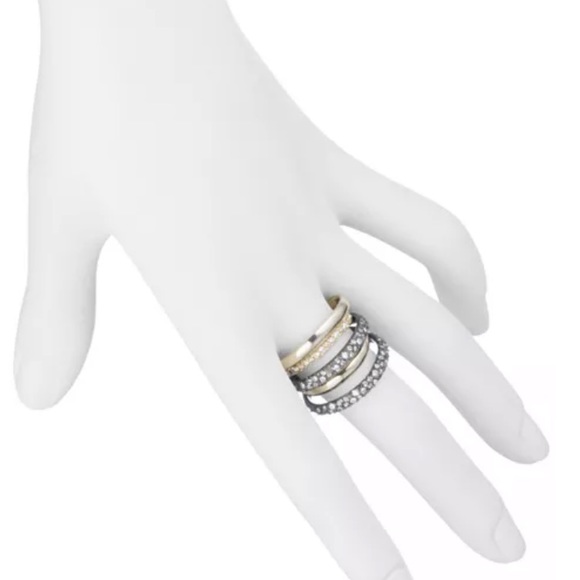 Alexis Bittar Two Toned Gold & Gunmetal Pavé Orbiting Crystal Layered Ring 7 - Picture 11 of 16